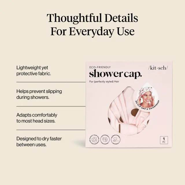 Alt view image 3 of 7 - Luxury Large Shower Cap for Women - Blush Dot | Shower Caps for Women Reusable Waterproof - Non-slip, Comfortable Quick-dry Hair Shower Cap for All Hair Types