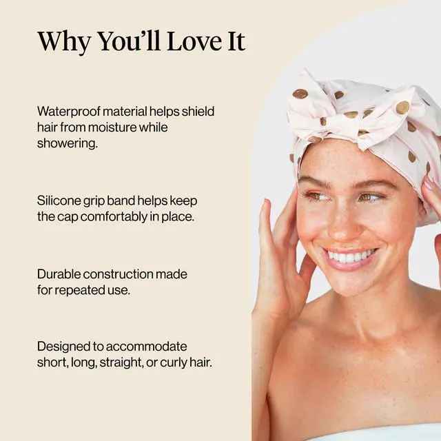 Alt view image 5 of 7 - Luxury Large Shower Cap for Women - Blush Dot | Shower Caps for Women Reusable Waterproof - Non-slip, Comfortable Quick-dry Hair Shower Cap for All Hair Types