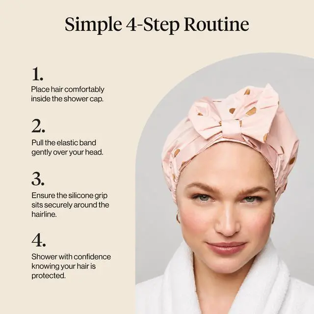 Alt view image 7 of 7 - Luxury Large Shower Cap for Women - Blush Dot | Shower Caps for Women Reusable Waterproof - Non-slip, Comfortable Quick-dry Hair Shower Cap for All Hair Types
