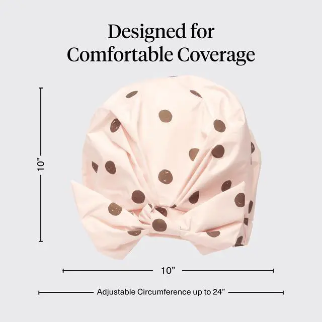 Alt view image 4 of 7 - Luxury Large Shower Cap for Women - Blush Dot | Shower Caps for Women Reusable Waterproof - Non-slip, Comfortable Quick-dry Hair Shower Cap for All Hair Types