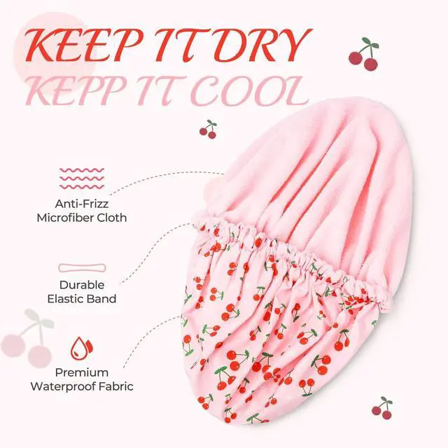 Alt view image 2 of 7 - Shower Cap for Women Terry Lined Bath Cap Large Reusable Waterproof Elastic Band Pink Shower Caps for Long Thick Hair Soft Bath Shower Hair Caps