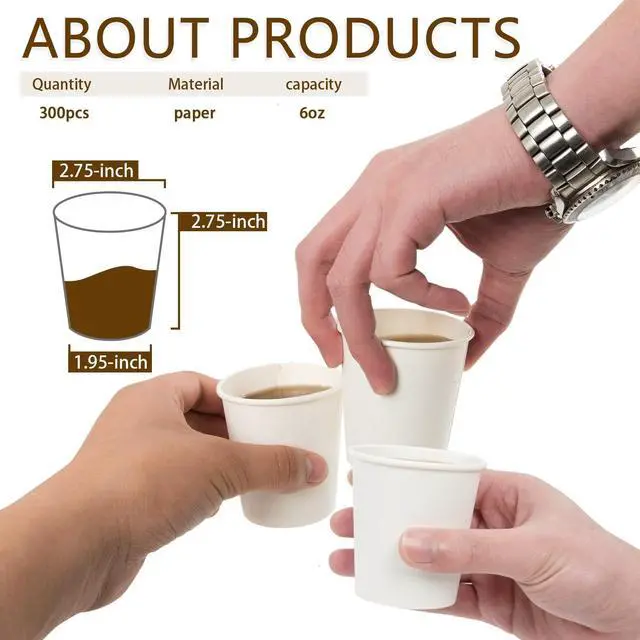 Alt view image 2 of 7 - 100 Pcs 6 oz Disposable Paper Cups, Hot Cold Beverage Drinking Cup for Coffee, Water, Tea, Juice, Espresso & Cortado (White)