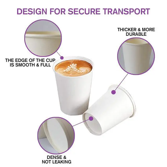 Alt view image 2 of 7 - White Disposable Paper Coffee Cups (6 OZ, 100 Count) For Hot Beverages, Tea, Espresso, Cocoa - To Go Drink Containers, Café & Office