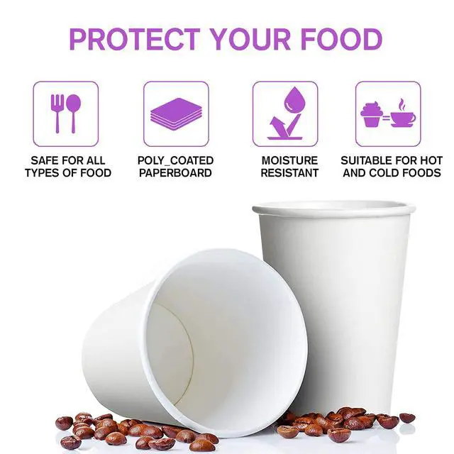 Alt view image 3 of 7 - White Disposable Paper Coffee Cups (6 OZ, 100 Count) For Hot Beverages, Tea, Espresso, Cocoa - To Go Drink Containers, Café & Office
