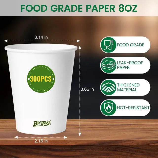 Alt view image 5 of 7 - Paper Cups 8 oz, 300 Pack Disposable Coffee Cups for Hot & Cold Beverages, Sturdy with Leak-Resistant Lining, Ideal for Office, Party, Home and Travel (LOGO)