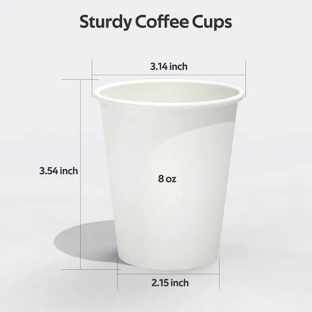 Alt view image 2 of 7 - 100 Count 8 oz Coffee Cups | Leak-Free Food Safe Paper Cups 8 oz, Disposable 8oz White Paper Cups for Cold and Hot Drinks