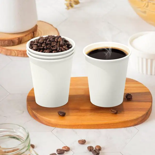 Alt view image 4 of 7 - 100 Count 8 oz Coffee Cups | Leak-Free Food Safe Paper Cups 8 oz, Disposable 8oz White Paper Cups for Cold and Hot Drinks