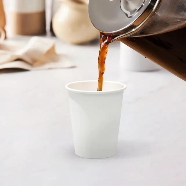 Alt view image 6 of 7 - 100 Count 8 oz Coffee Cups | Leak-Free Food Safe Paper Cups 8 oz, Disposable 8oz White Paper Cups for Cold and Hot Drinks