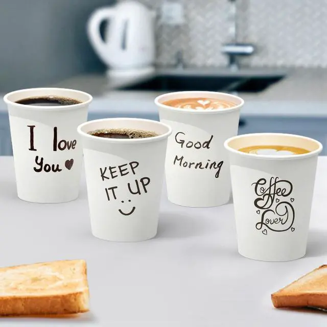 Alt view image 7 of 7 - 100 Count 8 oz Coffee Cups | Leak-Free Food Safe Paper Cups 8 oz, Disposable 8oz White Paper Cups for Cold and Hot Drinks