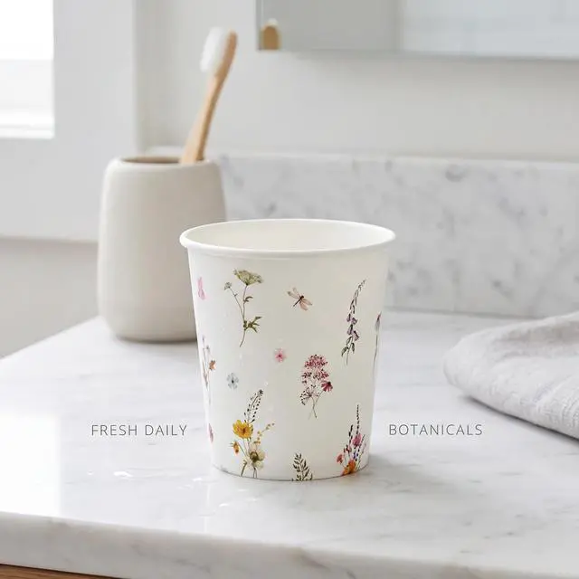 Alt view image 4 of 7 - 100 Pack 5oz Paper Cups, Disposable Bathroom Cups, Elegant Design Floral Small Mouthwash Cup, Hot/Cold Beverage Coffee, Dessert Cup for Birthday Parties, Home-use, Picnics, Ceremonies