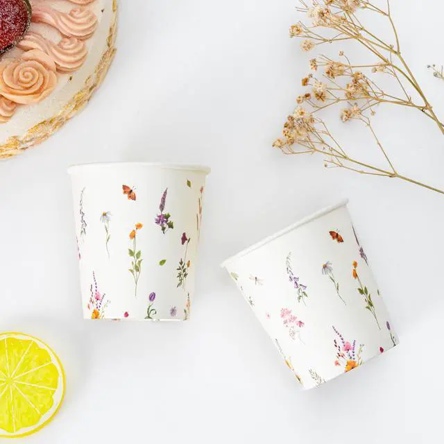 Alt view image 3 of 7 - 100 Pack 5oz Paper Cups, Disposable Bathroom Cups, Elegant Design Floral Small Mouthwash Cup, Hot/Cold Beverage Coffee, Dessert Cup for Birthday Parties, Home-use, Picnics, Ceremonies