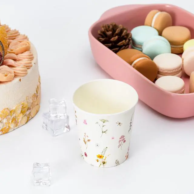 Alt view image 7 of 7 - 100 Pack 5oz Paper Cups, Disposable Bathroom Cups, Elegant Design Floral Small Mouthwash Cup, Hot/Cold Beverage Coffee, Dessert Cup for Birthday Parties, Home-use, Picnics, Ceremonies