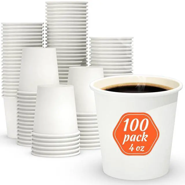 Main image of 100 Count 4 oz Coffee Cups | Leak-Free Food Safe Paper Cups 4 oz, Disposable 4oz White Paper Cups for Cold and Hot Drinks