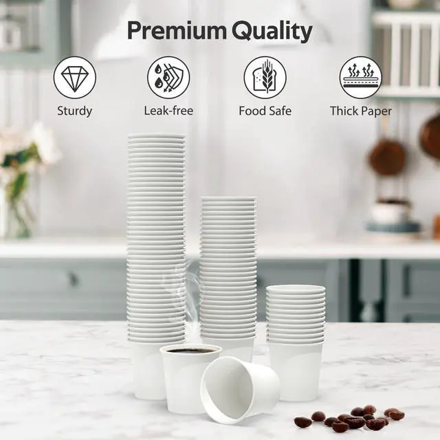 Alt view image 3 of 7 - 100 Count 4 oz Coffee Cups | Leak-Free Food Safe Paper Cups 4 oz, Disposable 4oz White Paper Cups for Cold and Hot Drinks