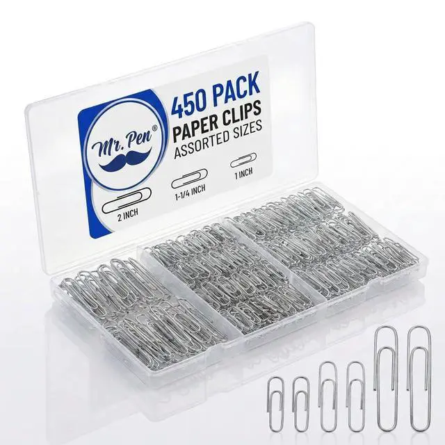 Main image of Silver Paper Clips, 450 pcs, 1", 1-1/4", 2" | Zinc Galvanized Silver Paper Clips with Storage Box, Large and Small for Office, School, DIY, Binder Clips