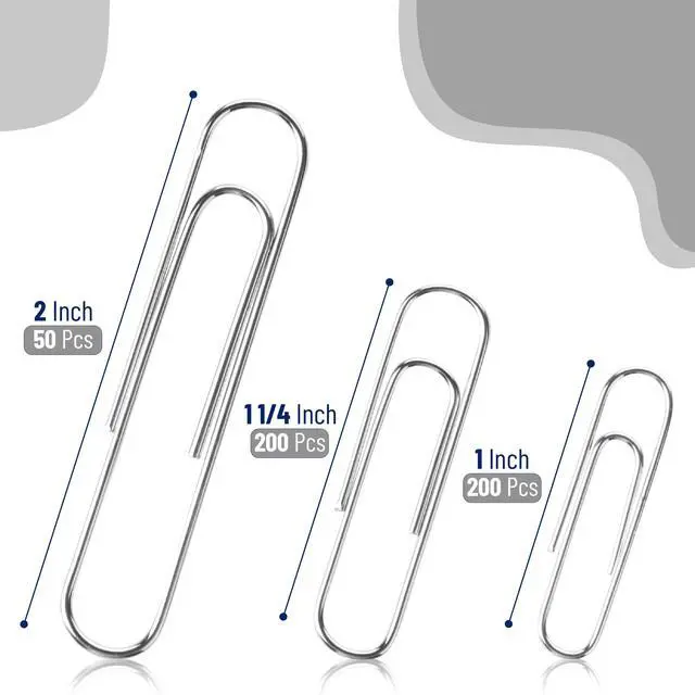 Alt view image 3 of 7 - Silver Paper Clips, 450 pcs, 1", 1-1/4", 2" | Zinc Galvanized Silver Paper Clips with Storage Box, Large and Small for Office, School, DIY, Binder Clips