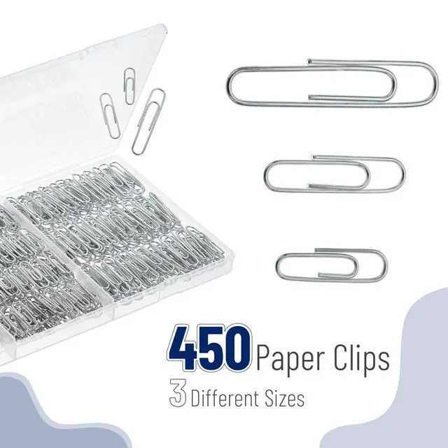 Alt view image 2 of 7 - Silver Paper Clips, 450 pcs, 1", 1-1/4", 2" | Zinc Galvanized Silver Paper Clips with Storage Box, Large and Small for Office, School, DIY, Binder Clips