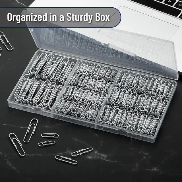 Alt view image 4 of 7 - Silver Paper Clips, 450 pcs, 1", 1-1/4", 2" | Zinc Galvanized Silver Paper Clips with Storage Box, Large and Small for Office, School, DIY, Binder Clips