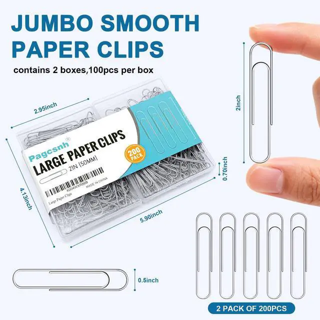 Alt view image 2 of 7 - 200 Pack 2In Jumbo Heavy Duty Paper Clips, Large Stainless Steel PaperClips for Thick Documents, Reports, Office, School, and Home Organizing