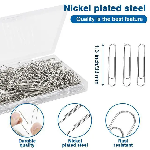 Alt view image 4 of 6 - 400 Pcs Medium Paper Clips,1.3 inch Metal Paper Clip for Office, School.
