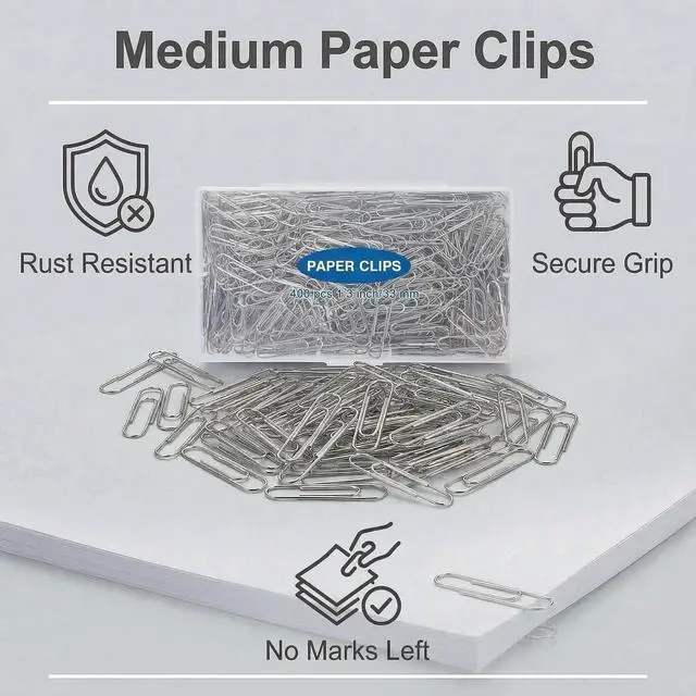 Alt view image 2 of 6 - 400 Pcs Medium Paper Clips,1.3 inch Metal Paper Clip for Office, School.