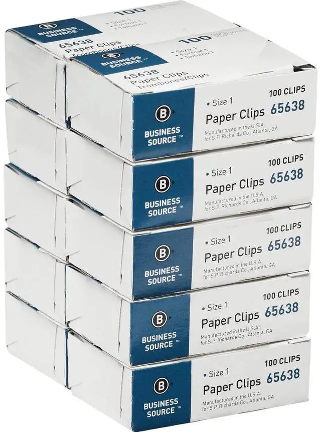 Main image of Paper Clips, Size 1, Regular, .033 Wire Gauge, 100/Box, 10 Boxes Total