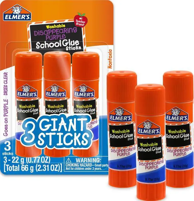 Main image of Disappearing Purple School Glue Sticks, Washable, 22 Grams, 3 Count - Poster, Vision Board, Back to School Supplies, #1 Teacher Brand