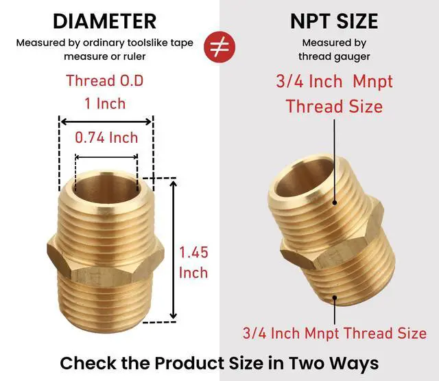 Alt view image 2 of 7 - 3/4 Inch NPT Male Brass Hex Nipple Pipe Fitting Adapter | (Thread outer diameter 26.67 mm), Straight Connector, 2 Piece