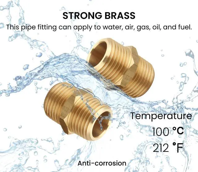 Alt view image 6 of 7 - 3/4 Inch NPT Male Brass Hex Nipple Pipe Fitting Adapter | (Thread outer diameter 26.67 mm), Straight Connector, 2 Piece