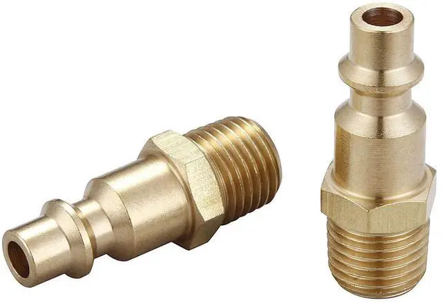 Main image of Air Hose Fittings & Coupler Plug, 1/4-Inch NPT Male | Air Compressor Quick-Connect MNPT Male Plug Kit, Industrial Type D, Solid Brass, 2 Piece