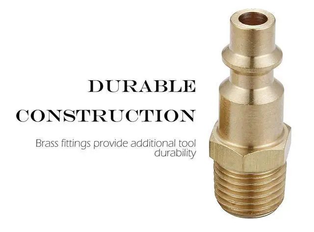 Alt view image 3 of 4 - Air Hose Fittings & Coupler Plug, 1/4-Inch NPT Male | Air Compressor Quick-Connect MNPT Male Plug Kit, Industrial Type D, Solid Brass, 2 Piece