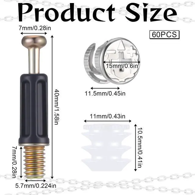 Alt view image 2 of 7 - Cam Locks for Furniture, 20 Sets Cam Lock Nuts and Cams Screws M6 x 40mm 3-in-1 Eccentric Hardware Connector Bolt Fittings Fasteners for Cabinet Drawer Dresser