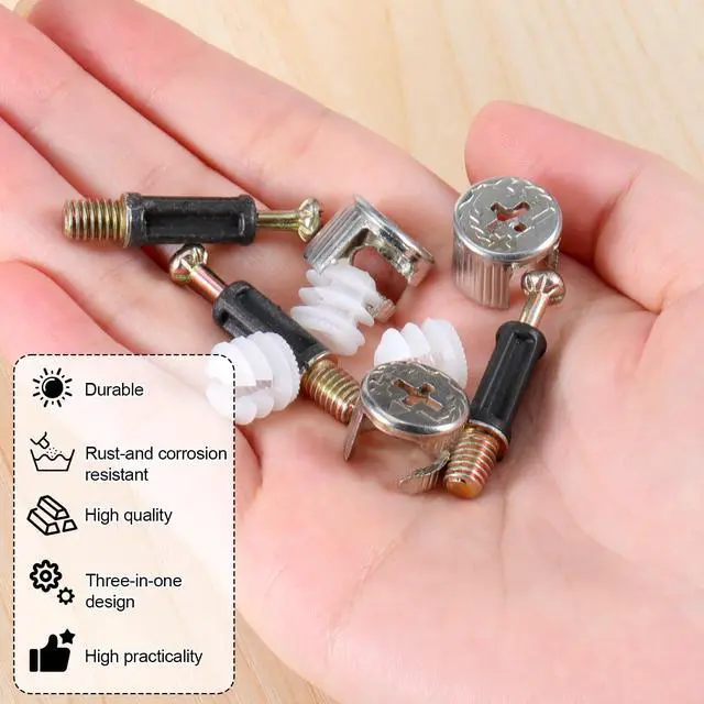Alt view image 3 of 7 - Cam Locks for Furniture, 20 Sets Cam Lock Nuts and Cams Screws M6 x 40mm 3-in-1 Eccentric Hardware Connector Bolt Fittings Fasteners for Cabinet Drawer Dresser