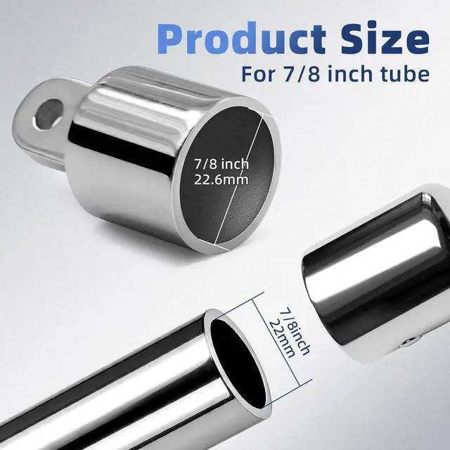 Alt view image 2 of 6 - 2 PCS Bimini Top Cap External Eye End Boat Fittings Stainless Steel Marine Hardware, Fits 7/8 inches OD Round Tubing (Upgraded Silver)