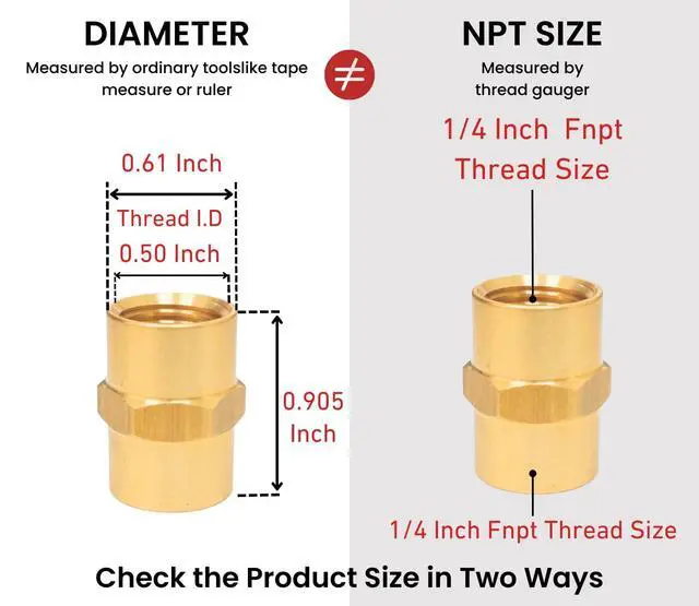 Alt view image 2 of 7 - Brass Coupling 1/4 Inch NPT Female x 1/4 Inch NPT Female | Hex Head Pipe Fitting, Pack of 10, Compressor connector 1/4 fnpt to 1/4 fnpt Coupler, Air Hose Adapter Brass Fittings
