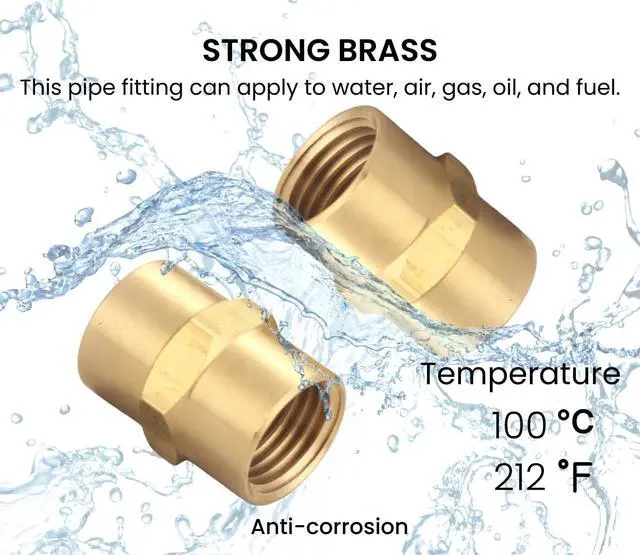 Alt view image 5 of 7 - Brass Coupling 1/4 Inch NPT Female x 1/4 Inch NPT Female | Hex Head Pipe Fitting, Pack of 10, Compressor connector 1/4 fnpt to 1/4 fnpt Coupler, Air Hose Adapter Brass Fittings