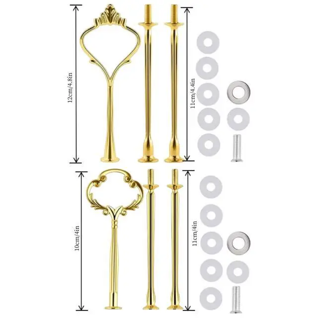 Alt view image 2 of 6 - 4 Sets 3 Tier Cake Plate Stand Handle Hardware, Golden+Silver