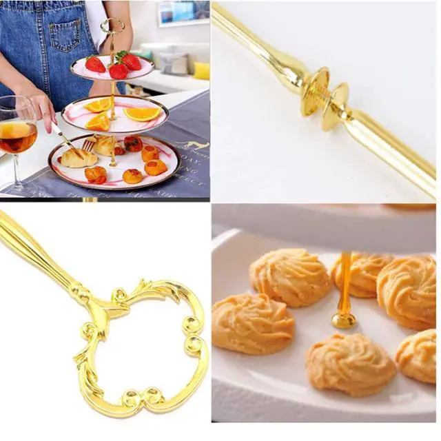 Alt view image 3 of 6 - 4 Sets 3 Tier Cake Plate Stand Handle Hardware, Golden+Silver