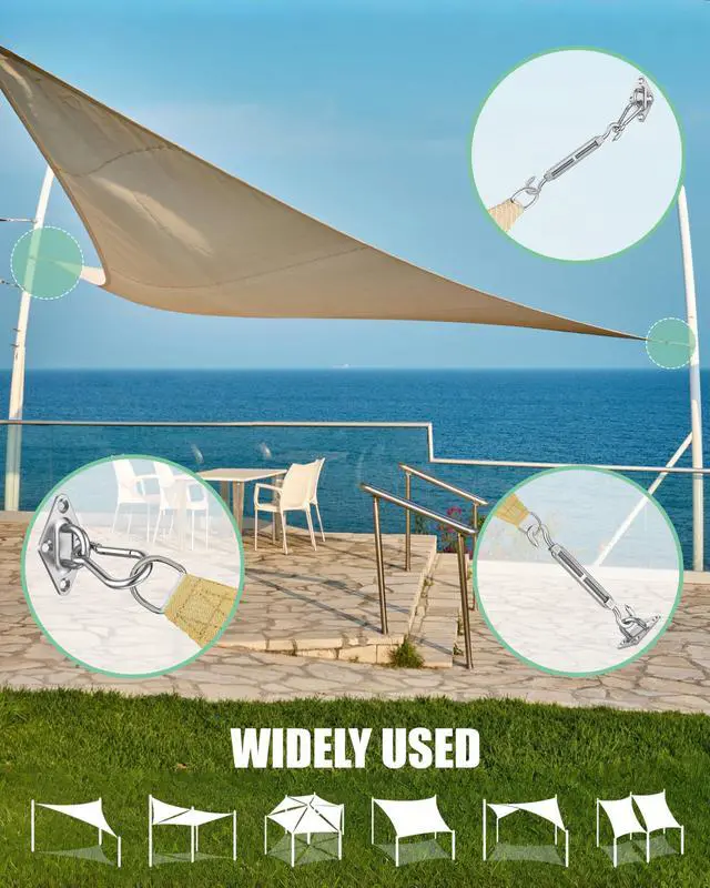 Alt view image 2 of 7 - Sun Shade Sail Hardware Kit: 6 Inch Stainless Steel Sun Sail Hardware Kit for Triangle & Rectangle Shade Sail Canopy Installation, 44 Pcs Sunshade Hardware for Sun Shades Outdoor Patio Garden Backyard
