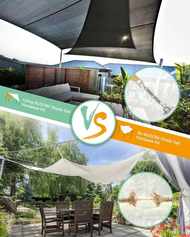 Alt view image 3 of 7 - Sun Shade Sail Hardware Kit: 6 Inch Stainless Steel Sun Sail Hardware Kit for Triangle & Rectangle Shade Sail Canopy Installation, 44 Pcs Sunshade Hardware for Sun Shades Outdoor Patio Garden Backyard