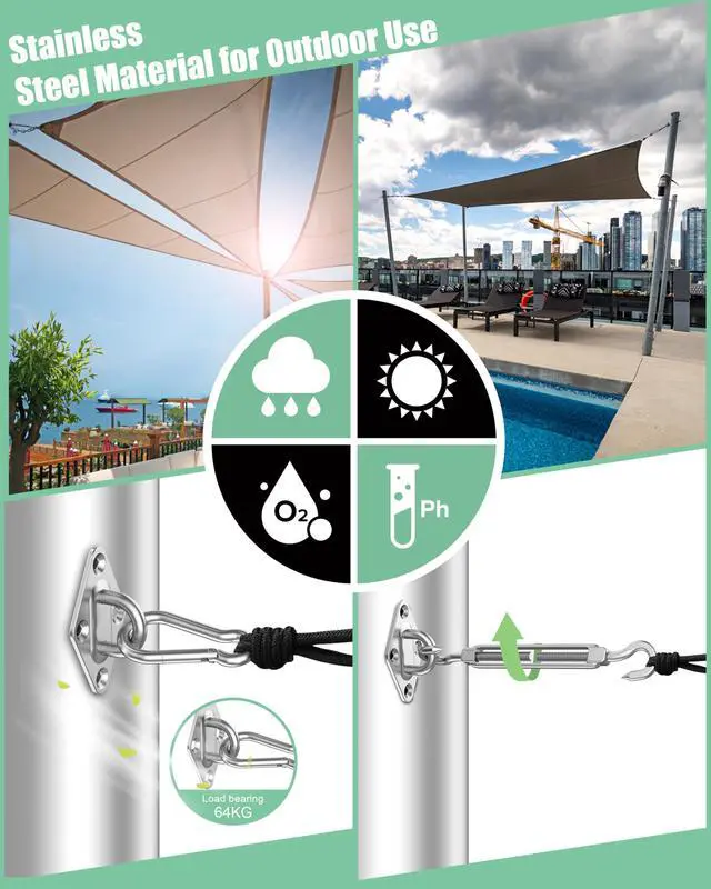 Alt view image 5 of 7 - Sun Shade Sail Hardware Kit: 6 Inch Stainless Steel Sun Sail Hardware Kit for Triangle & Rectangle Shade Sail Canopy Installation, 44 Pcs Sunshade Hardware for Sun Shades Outdoor Patio Garden Backyard
