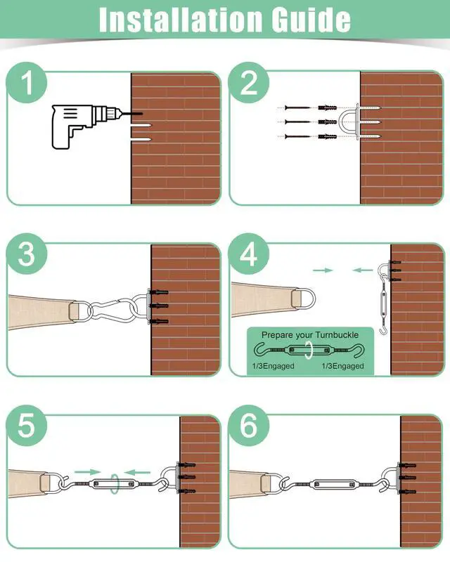 Alt view image 6 of 7 - Sun Shade Sail Hardware Kit: 6 Inch Stainless Steel Sun Sail Hardware Kit for Triangle & Rectangle Shade Sail Canopy Installation, 44 Pcs Sunshade Hardware for Sun Shades Outdoor Patio Garden Backyard