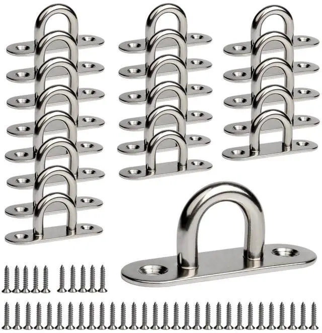 Main image of 20-Pack Stainless Steel Ceiling Hook Ring Hooks 1. 8 inch M5 Strip Type Eye Plate with Enclosed Hook Boat Rigging Heavy Duty Ceiling & Wall Mount Hanging Hardware Fitting