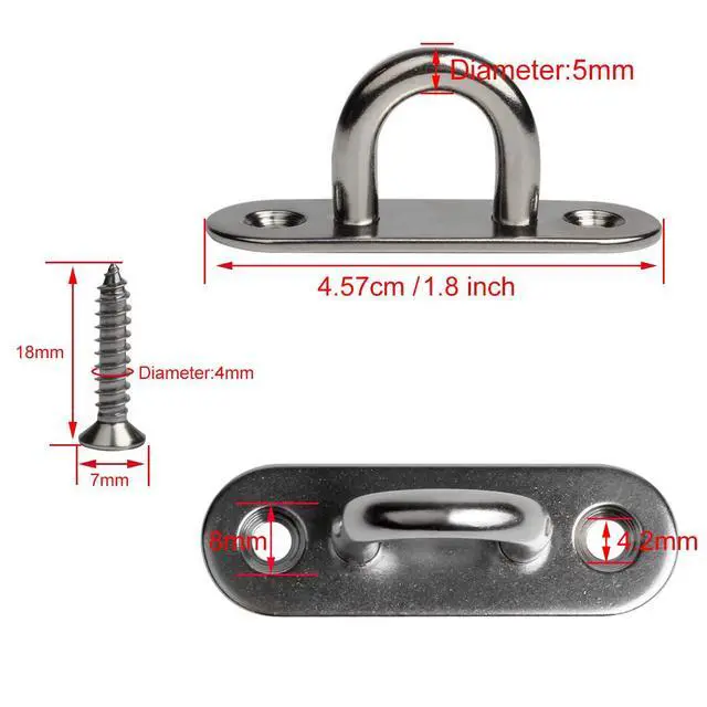 Alt view image 2 of 7 - 20-Pack Stainless Steel Ceiling Hook Ring Hooks 1. 8 inch M5 Strip Type Eye Plate with Enclosed Hook Boat Rigging Heavy Duty Ceiling & Wall Mount Hanging Hardware Fitting