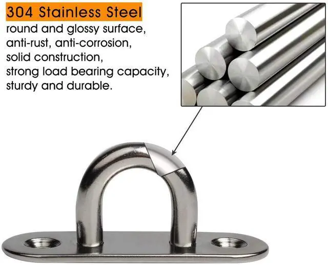 Alt view image 3 of 7 - 20-Pack Stainless Steel Ceiling Hook Ring Hooks 1. 8 inch M5 Strip Type Eye Plate with Enclosed Hook Boat Rigging Heavy Duty Ceiling & Wall Mount Hanging Hardware Fitting