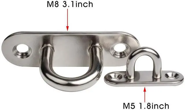 Alt view image 6 of 7 - 20-Pack Stainless Steel Ceiling Hook Ring Hooks 1. 8 inch M5 Strip Type Eye Plate with Enclosed Hook Boat Rigging Heavy Duty Ceiling & Wall Mount Hanging Hardware Fitting