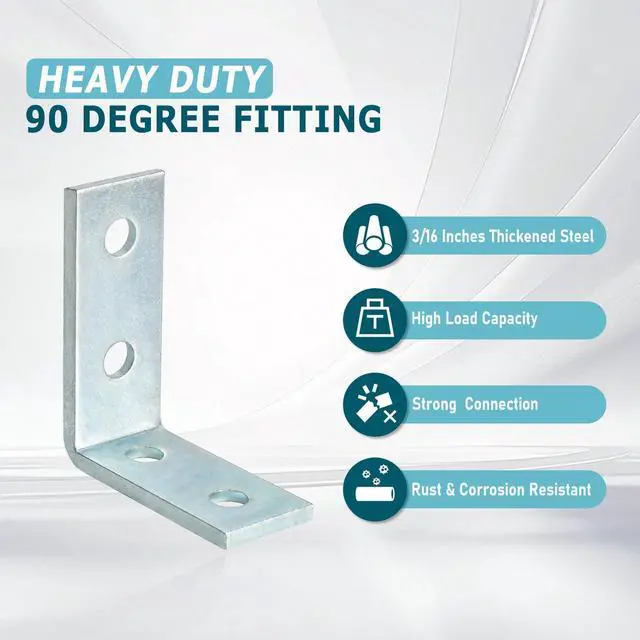 Alt view image 5 of 7 - 4Pcs 4 Hole 90 Degree Bracket for 1 5/8 Strut Channel, Heavy Duty L Brackets Fitting Galvanized Connectors, 5mm Thickness