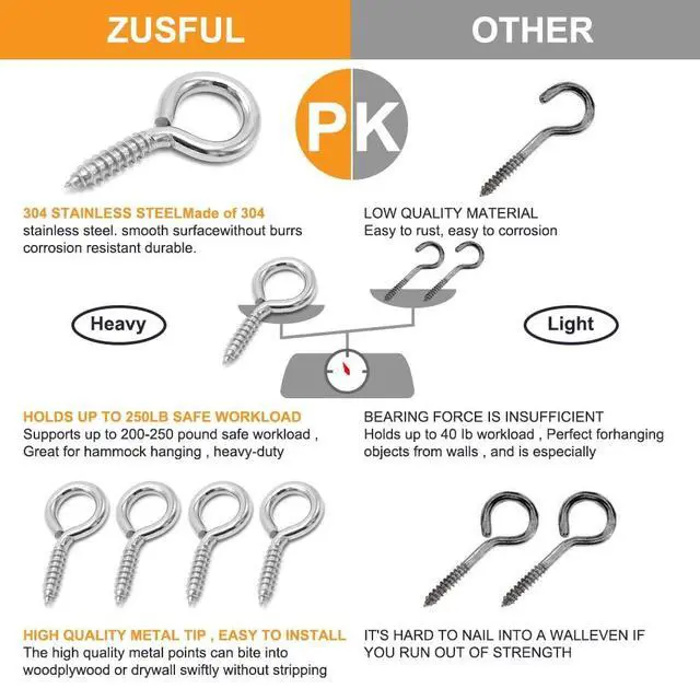 Alt view image 3 of 7 - 6 Pcs M6 304 Stainless Steel Screw Eye Hooks, 2-1/2 Inches Eyes Screw Hooks,Heavy Duty Screw Eye Bolt,Load Bearing 200LB,Indoor & Outdoor Use