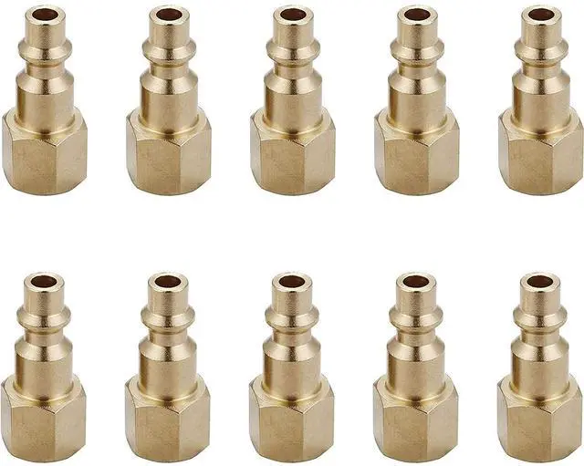 Main image of Air Hose Fittings Quick Connect 1/4 Inch NPT | Brass Female Air Coupler Plug, 10 Piece, Industrial Type D, Air Compressor Fittings