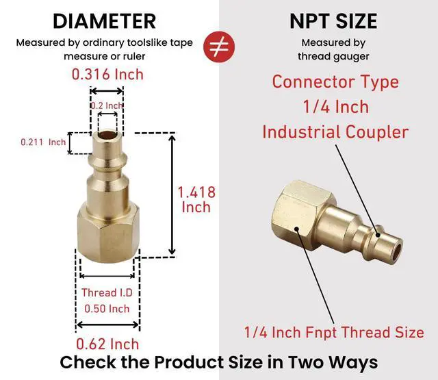 Alt view image 2 of 7 - Air Hose Fittings Quick Connect 1/4 Inch NPT | Brass Female Air Coupler Plug, 10 Piece, Industrial Type D, Air Compressor Fittings